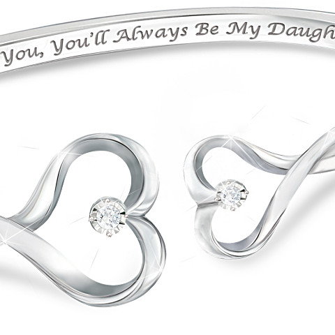 Always My Daughter Engraved Heart-Shaped Bracelet in Sterling Silver