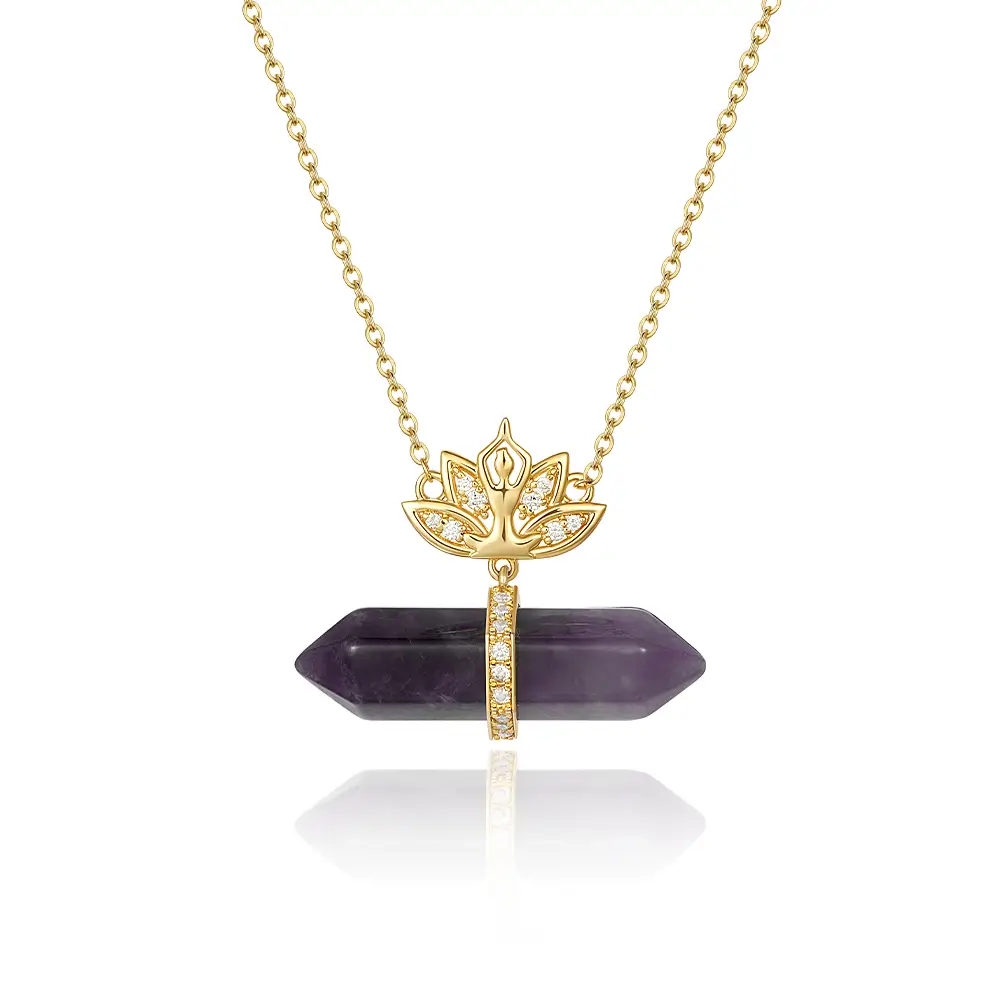 Amethyst Crystal Necklace With Lotus Flower
