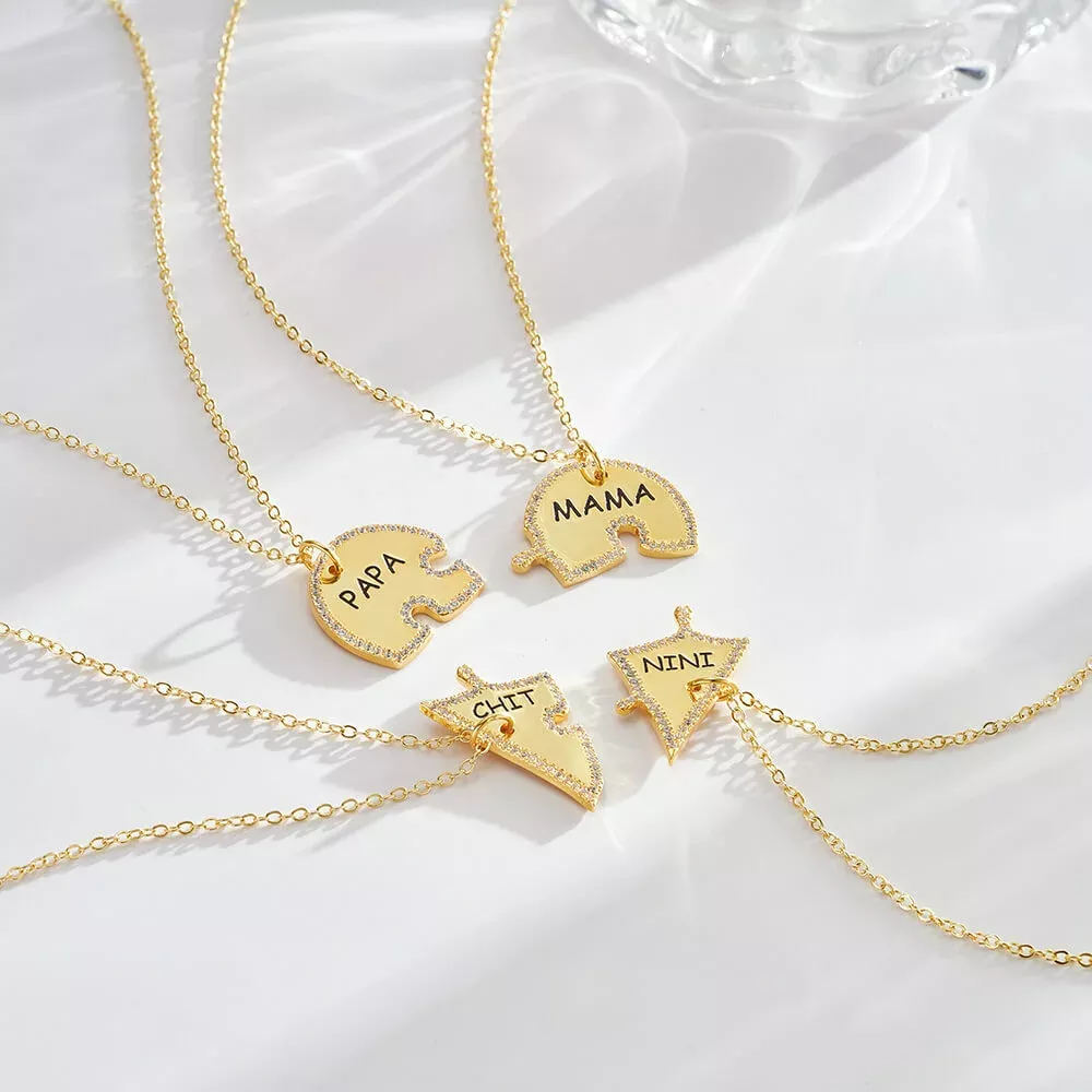Custom Family Heart Puzzle Name Necklace 