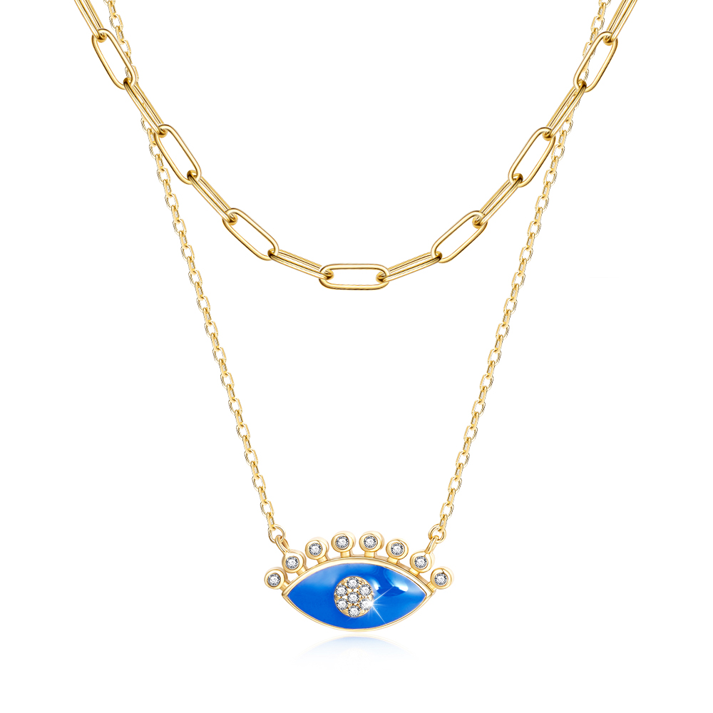 Blue Evil Eye Necklace Double Layered Necklace