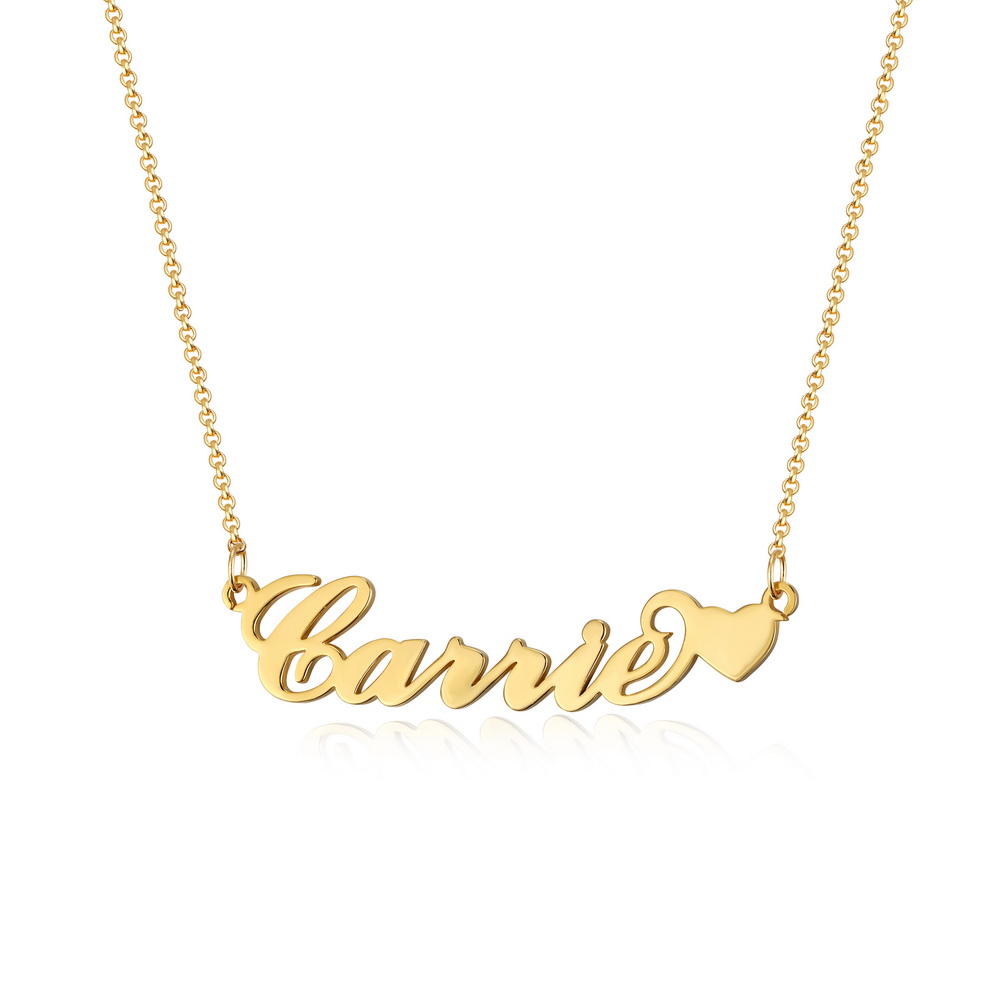 Personalized Nameplate Necklace With Tiny Heart