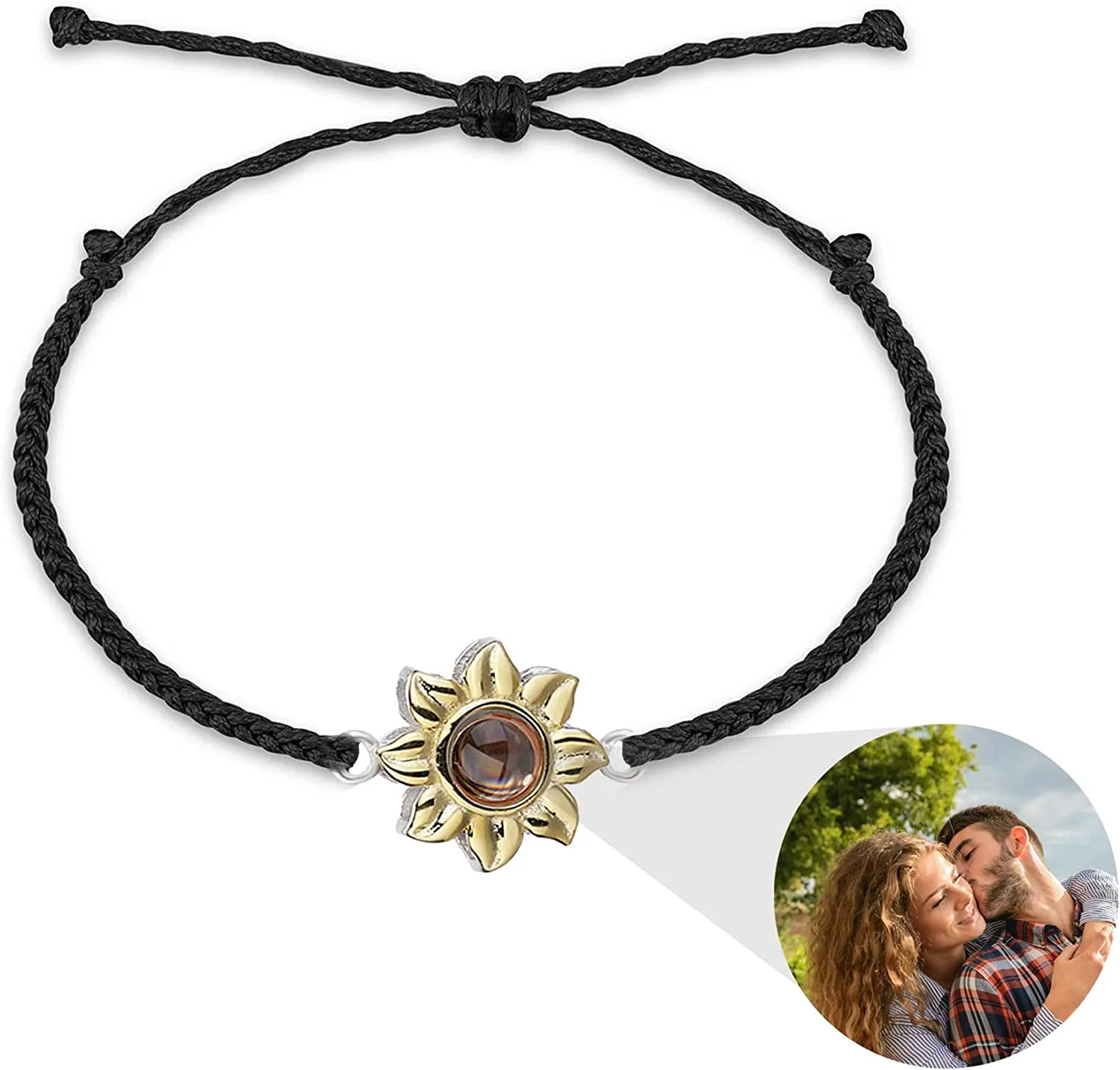 Handmade Braided Rope Sunflower Photo Projection Bracelet
