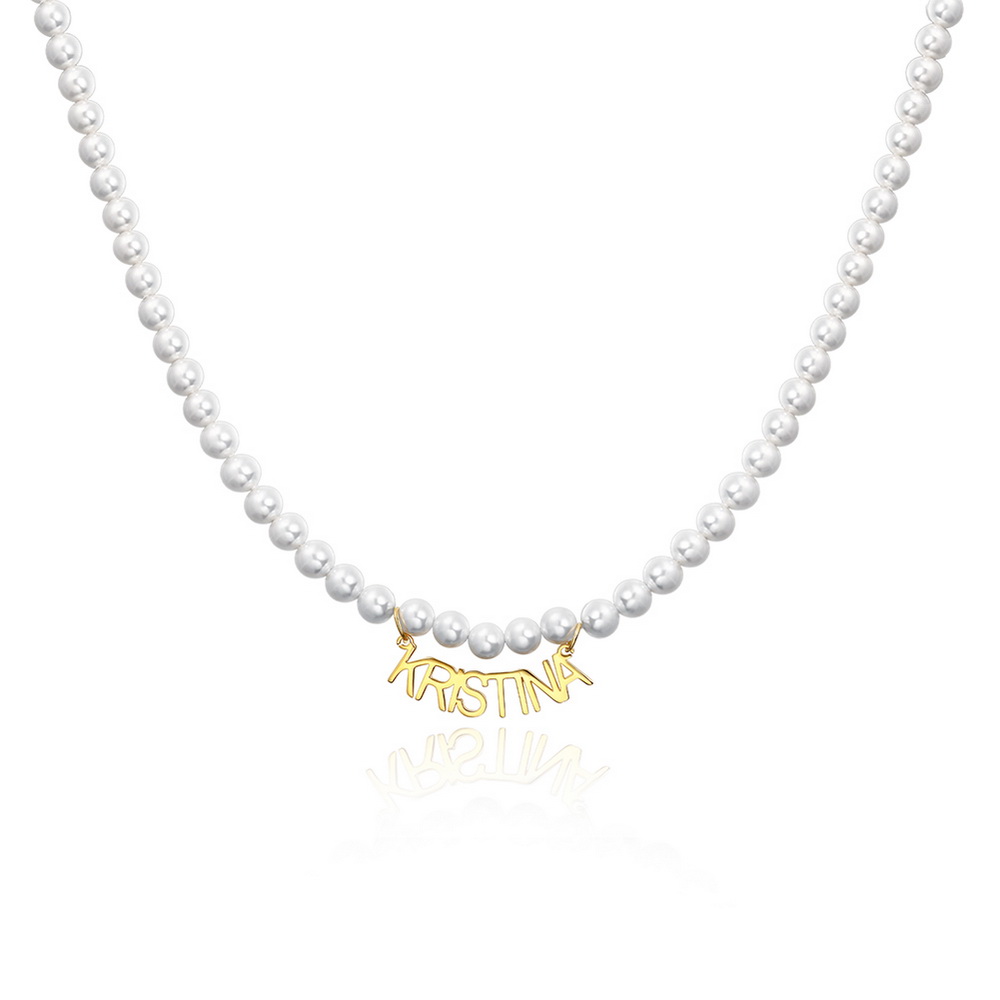 Vertical Pearl Shining Name Necklace