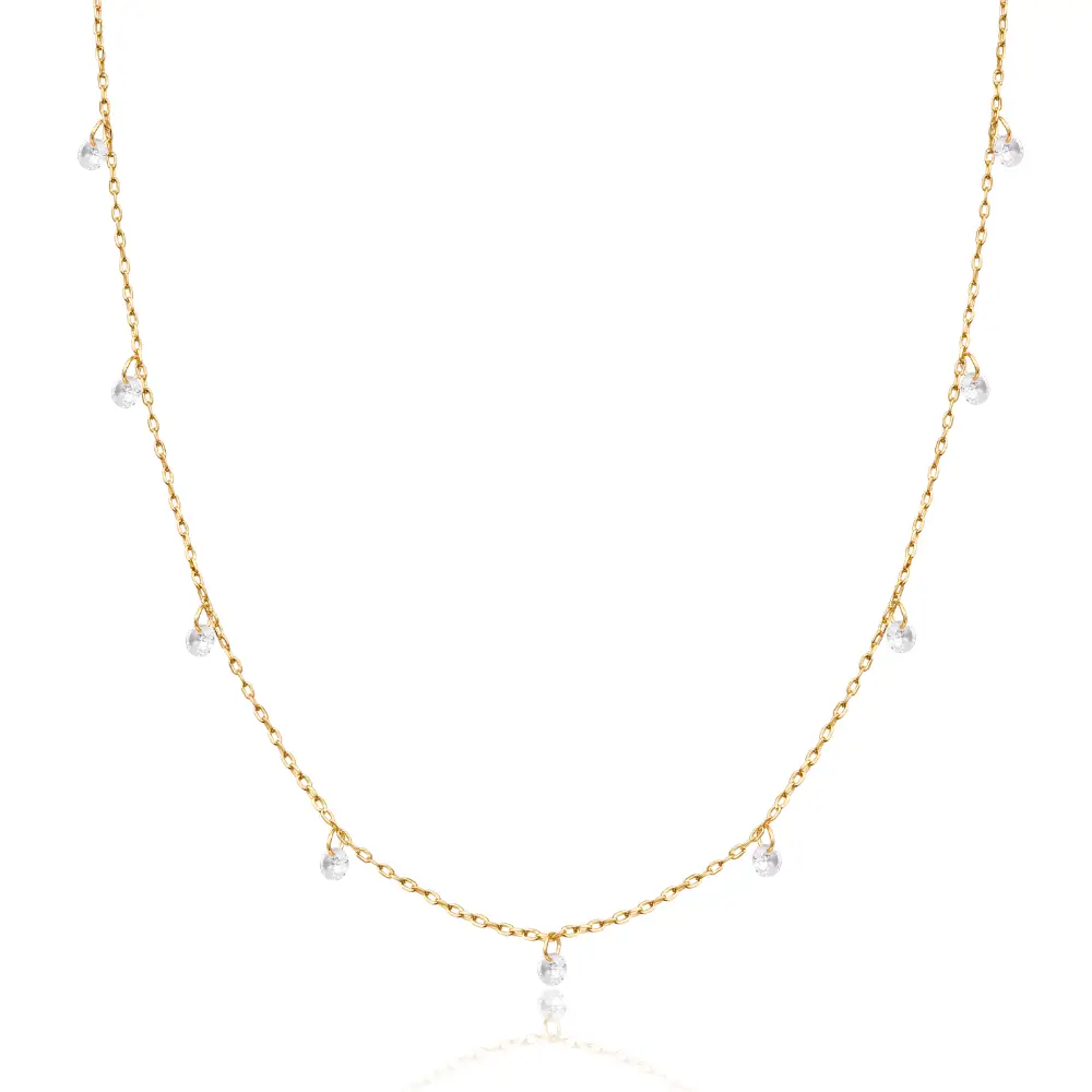 14K White Gold Plated Station Necklace