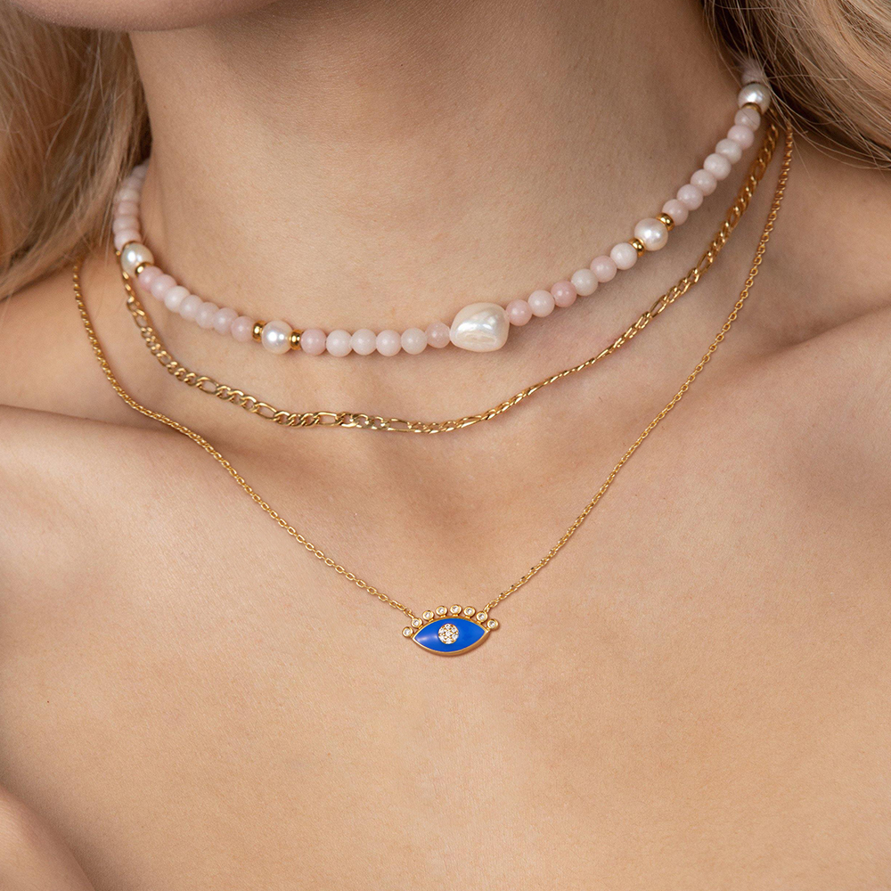Blue Evil Eye Necklace Double Layered Necklace