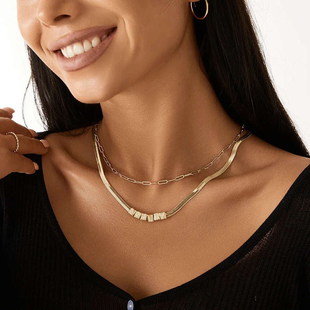 joycename 14K Gold Plated Herringbone Chain Name Pendants