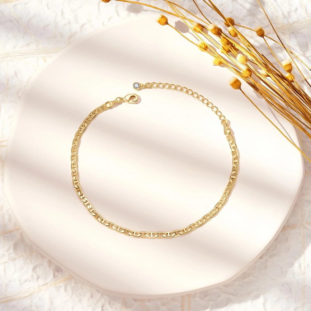 14K Gold Stud Link Anklet