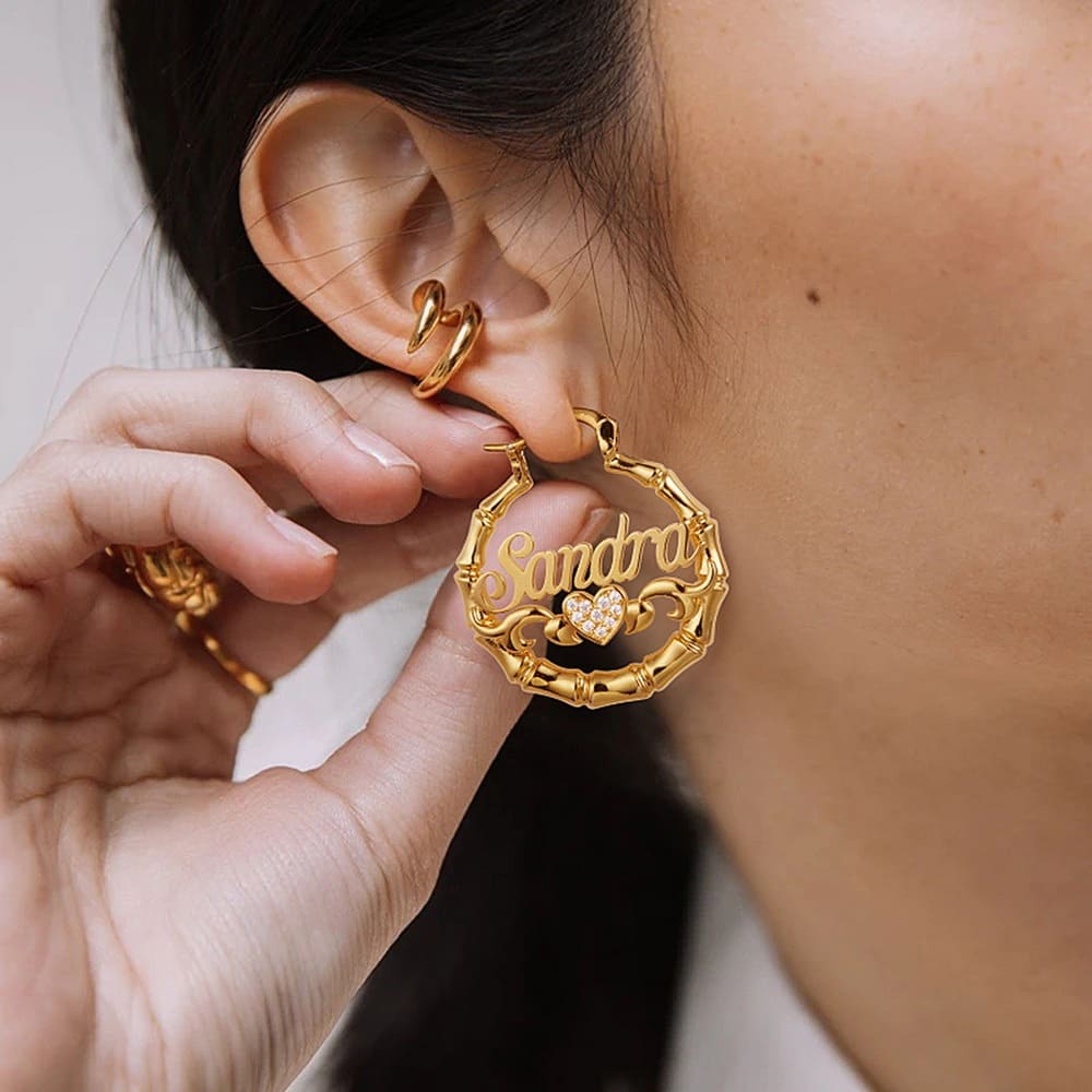 Bamboo Earrings with Name