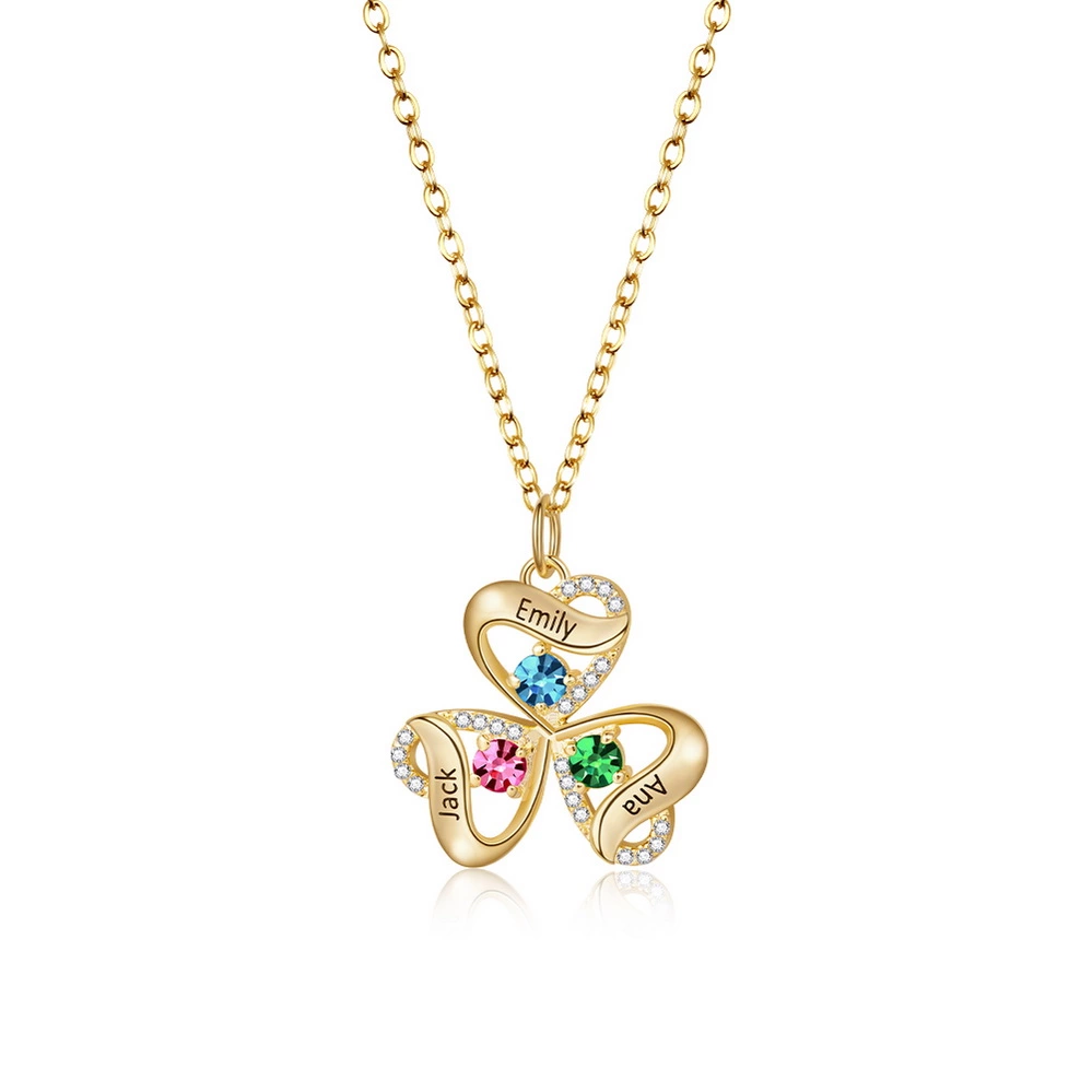 Customized trefoil Straw heart-shaped birthstone necklace