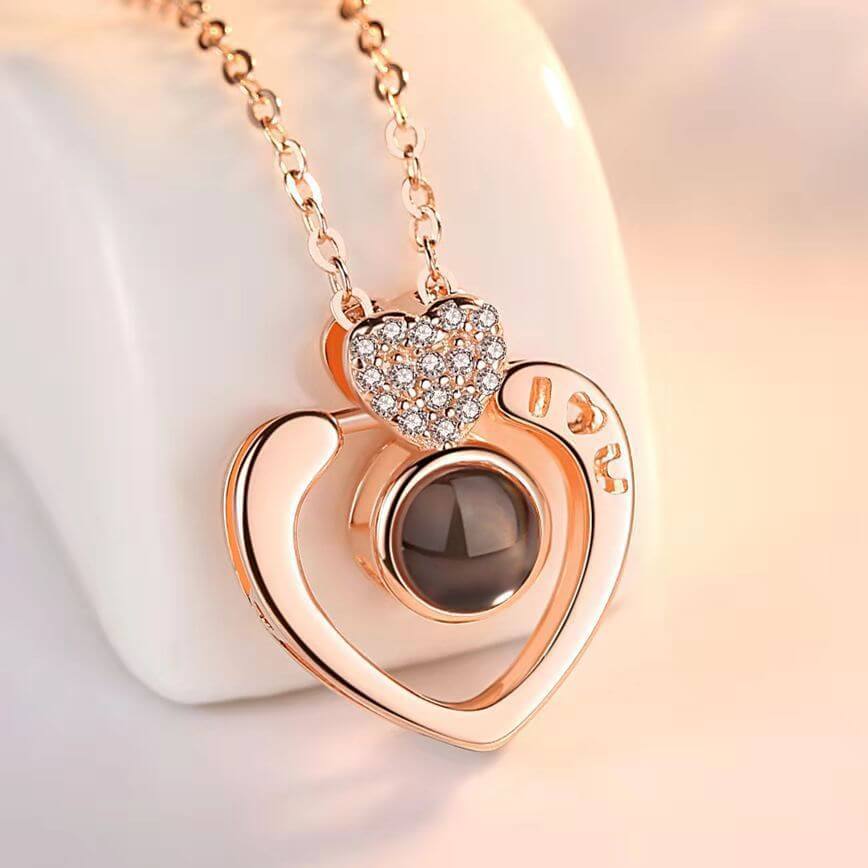 Personalized Double Heart Projection Necklace