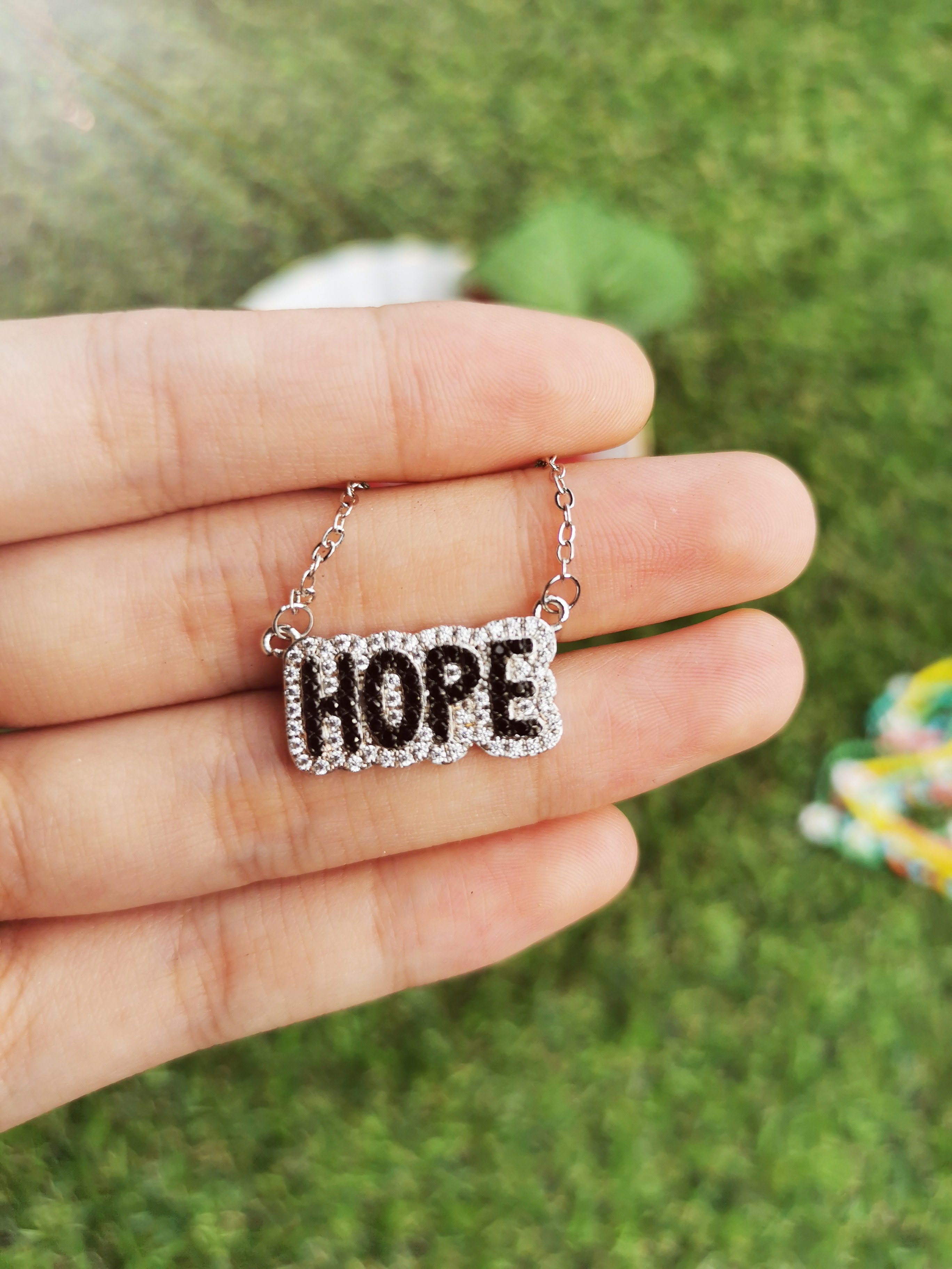 Large Bubble Name Necklace with Black CZ