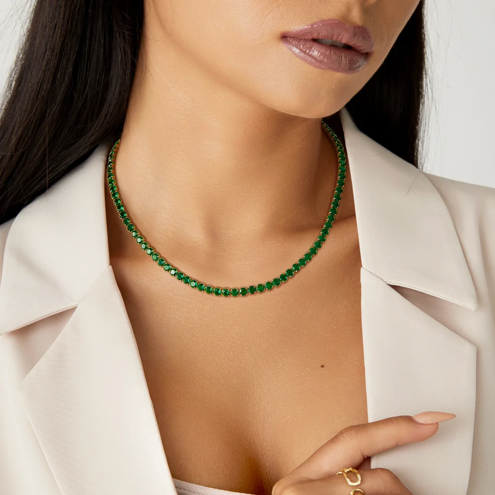 Green Square Tennis Necklace