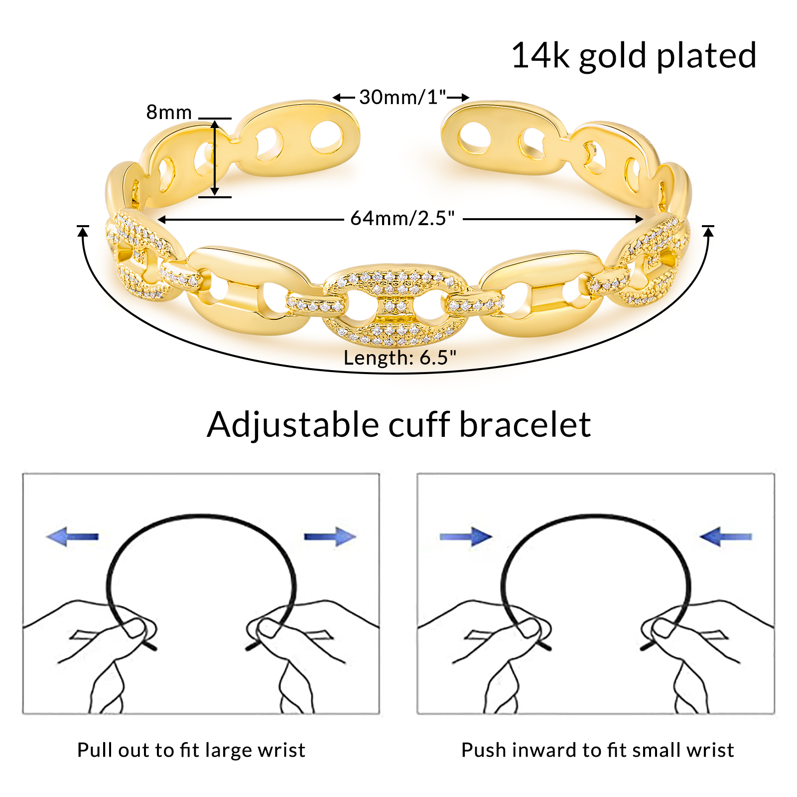 Gold Bracelet 14k Gold Plated Dainty Cuff Bracelets