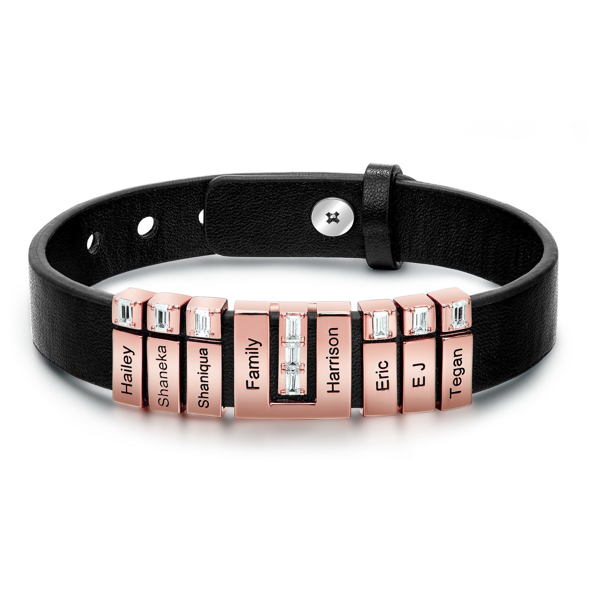 Personalized Leather Bracelet With 5 Adjustable Beads For Dad