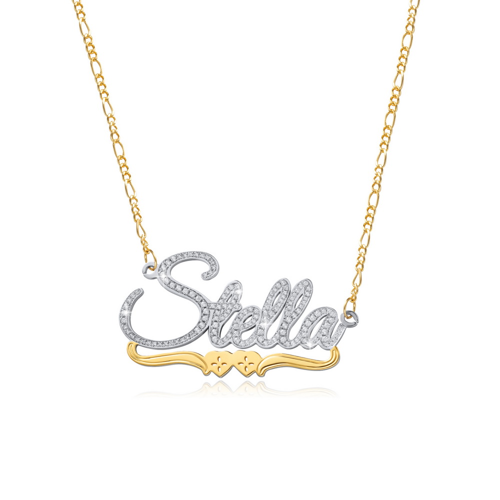 Personalized name necklace with double heart