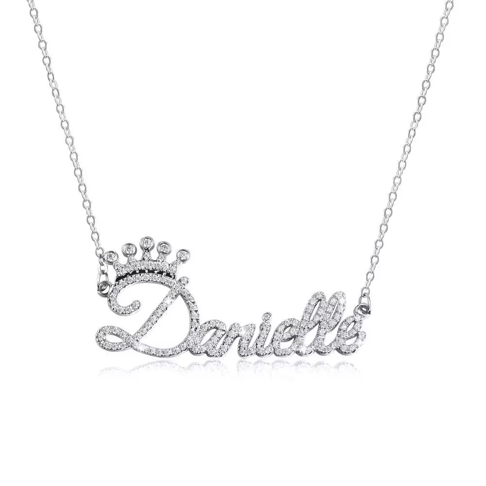Sterling Silver Name Necklace With Crown