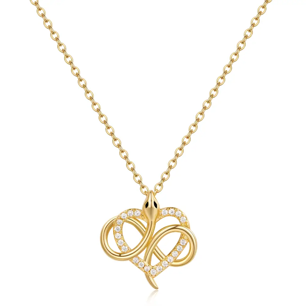 Gold Snake Necklace With Heart