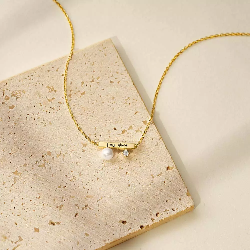 Joycename handwriting bar necklace