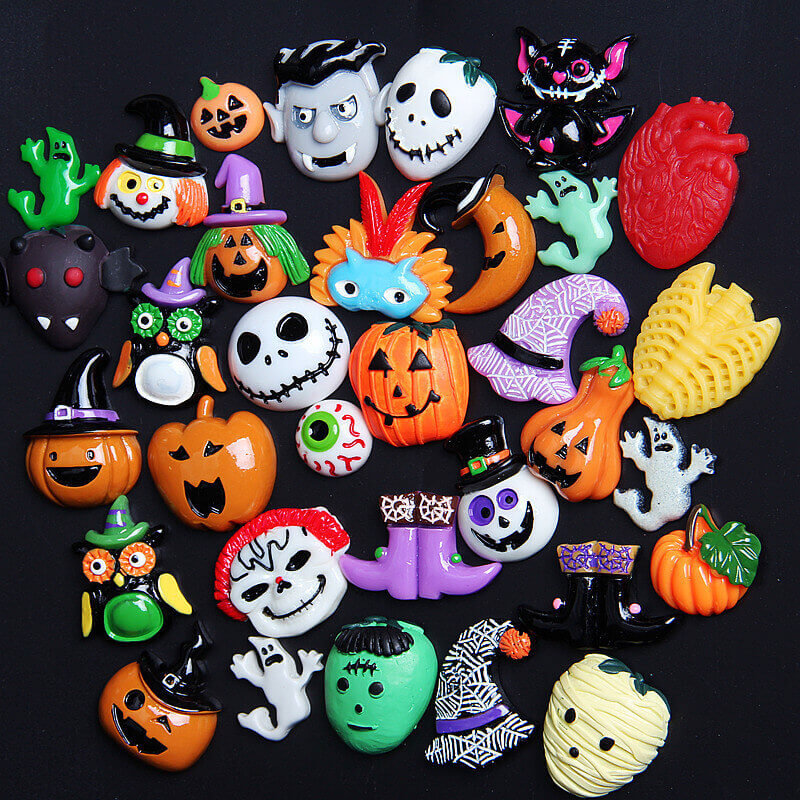 30Pcs/ 50Pcs/ 100Pcs Mixed Pumpkin Ghost Cabochon Halloween DIY Resin Crafted Decoration Set