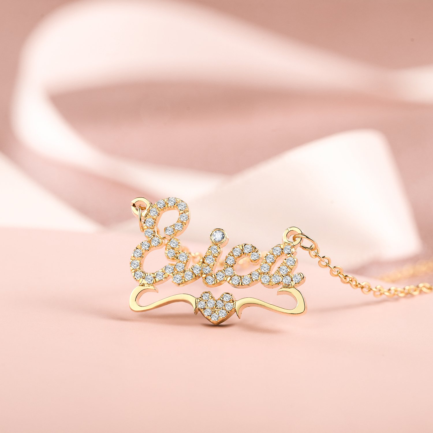 Sparkling Heart Name Necklace in Sterling Silver