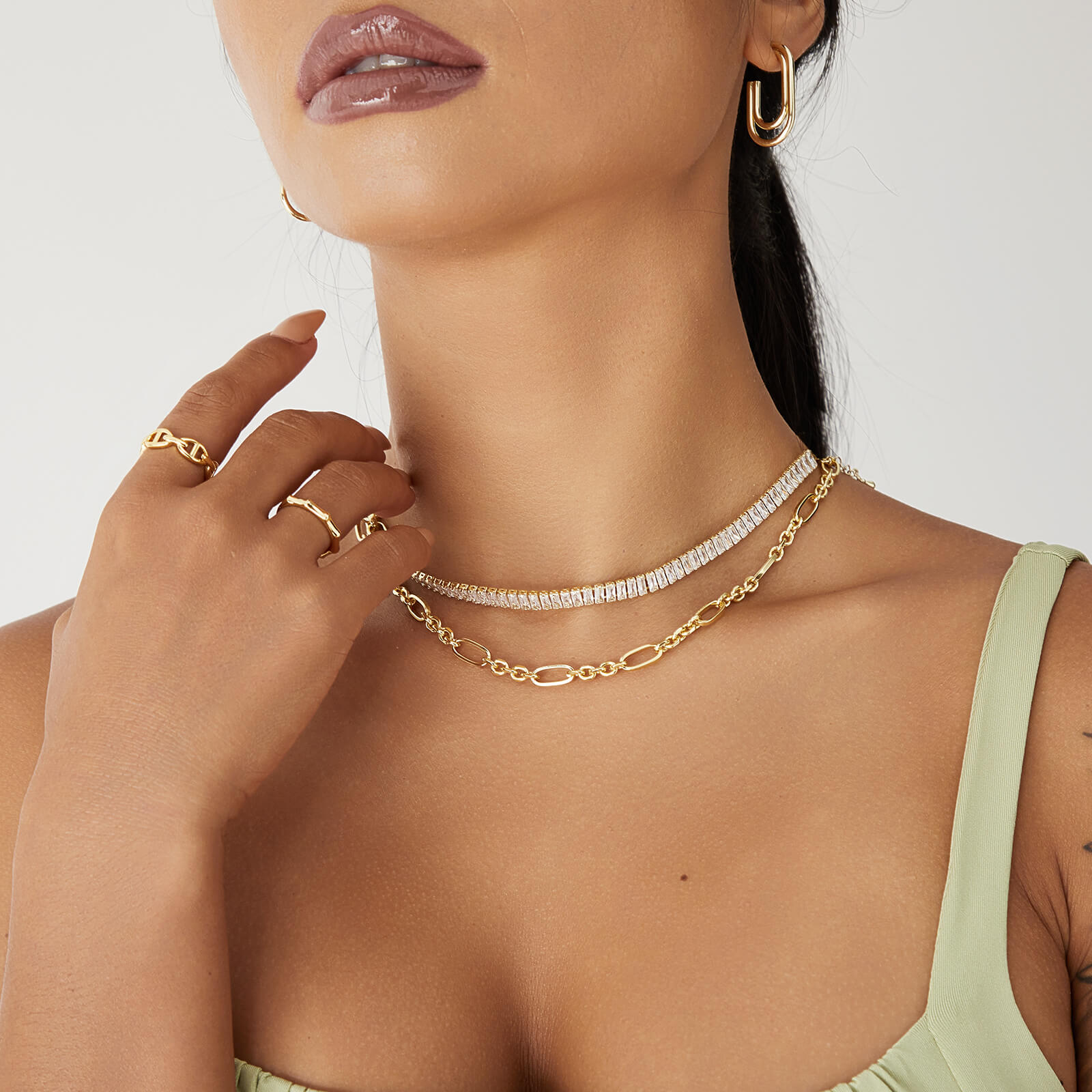 14K Gold Plated Textured Alternate Links Necklace