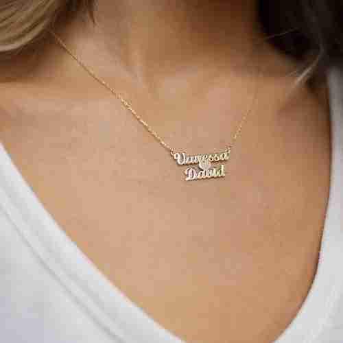 Personalized Double Couples' Names Necklace Sterling Silver