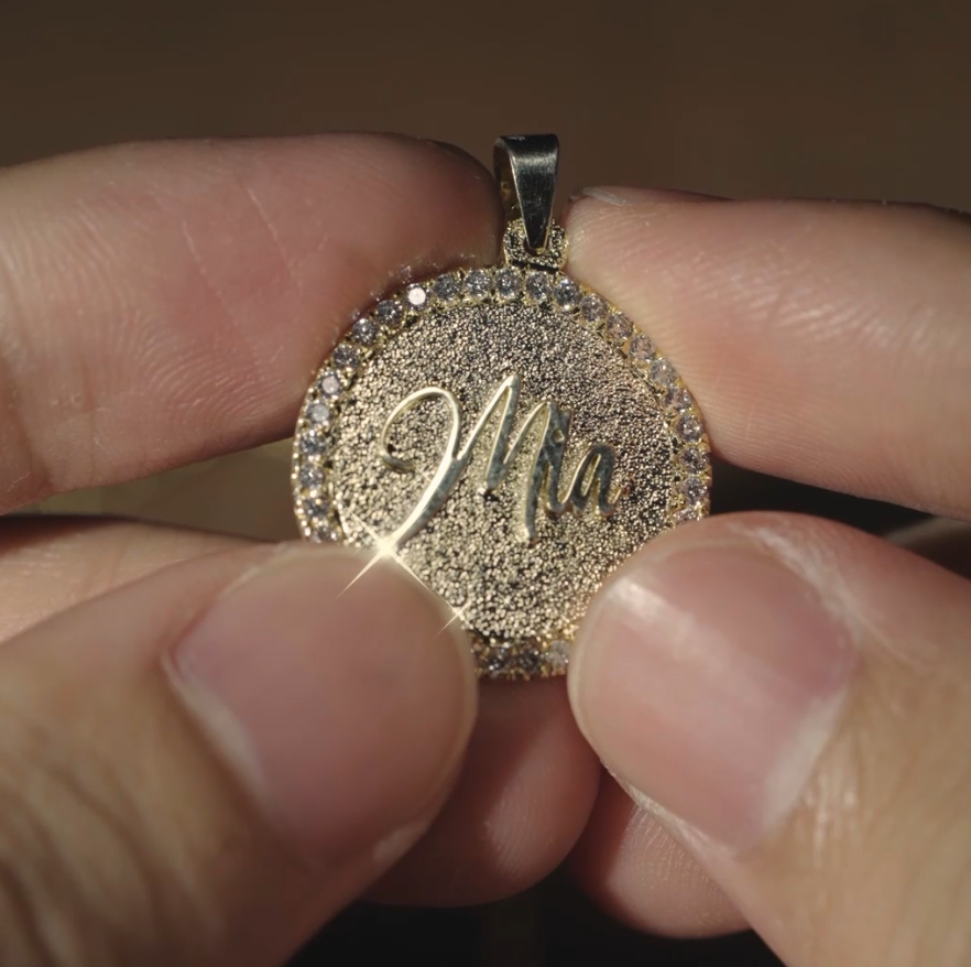 Gold Plated Circle Engrave Name Necklace