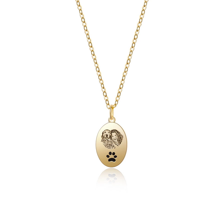 14K Custom Image Print Necklace With Puppy Footprint