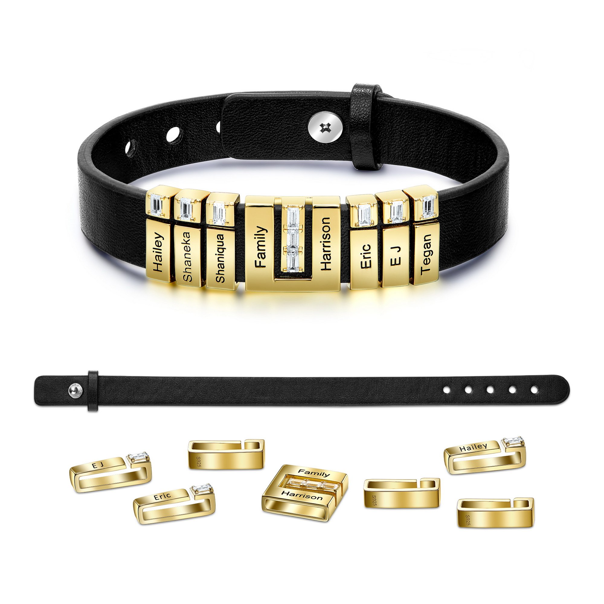 Personalized Leather Bracelet With 5 Adjustable Beads For Dad