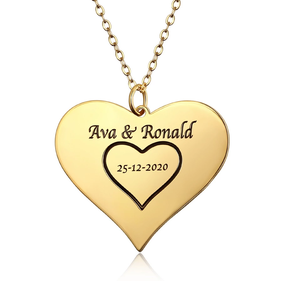  Personalized Heart Puzzle Necklace, 1-7Name Custom Gold