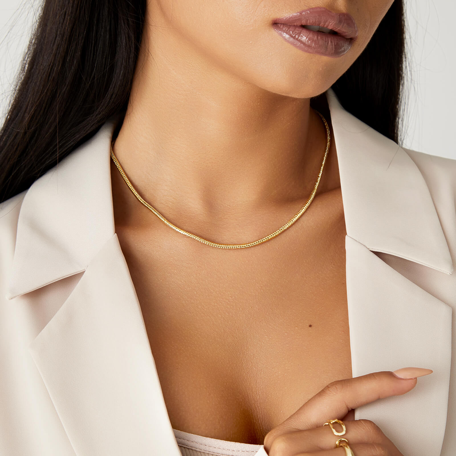 14K Gold Plated Round Snake Chain Necklace