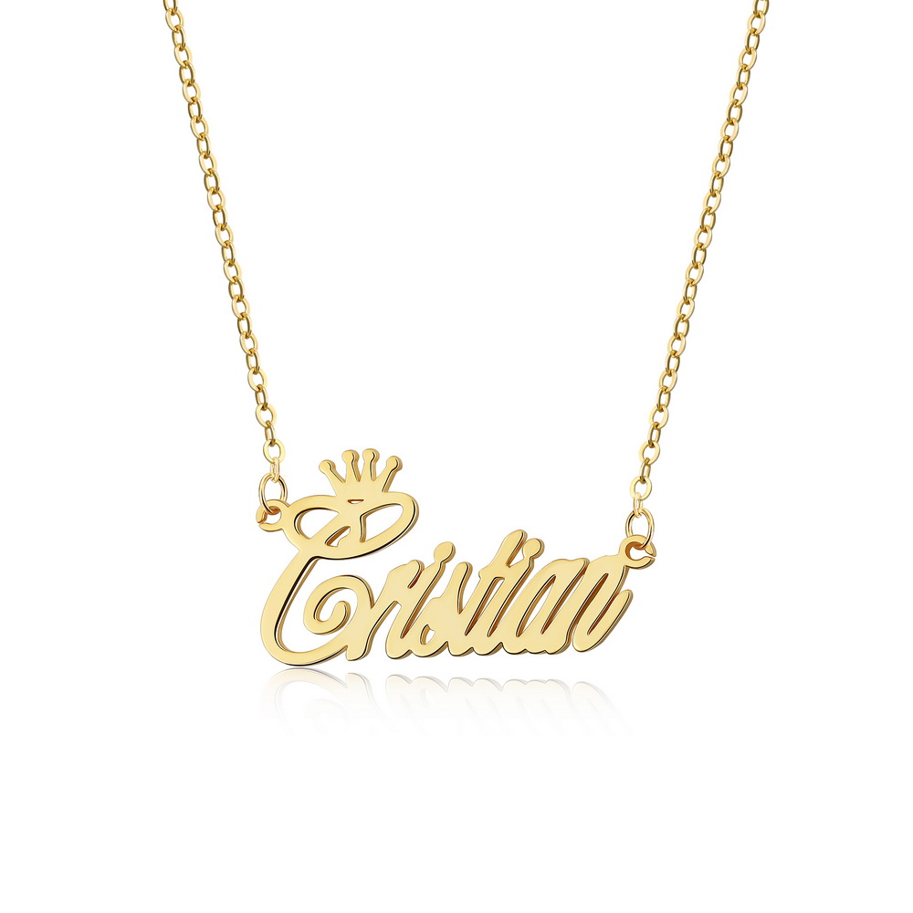 Gold-Plated Name Necklace with Crown