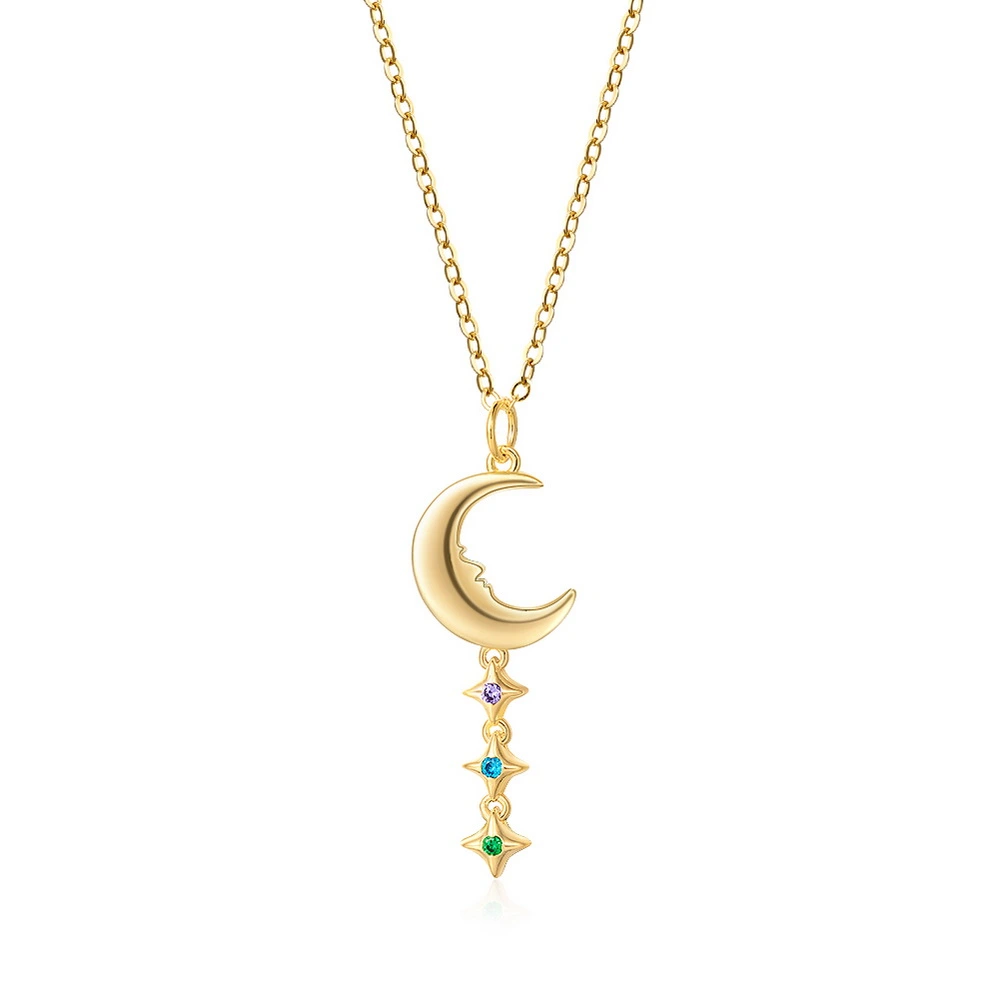 Personalized Name crescent Moon Birthstone Necklace