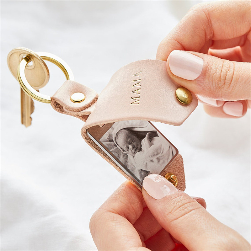 Personalized Leather Photo Keychain Keyring