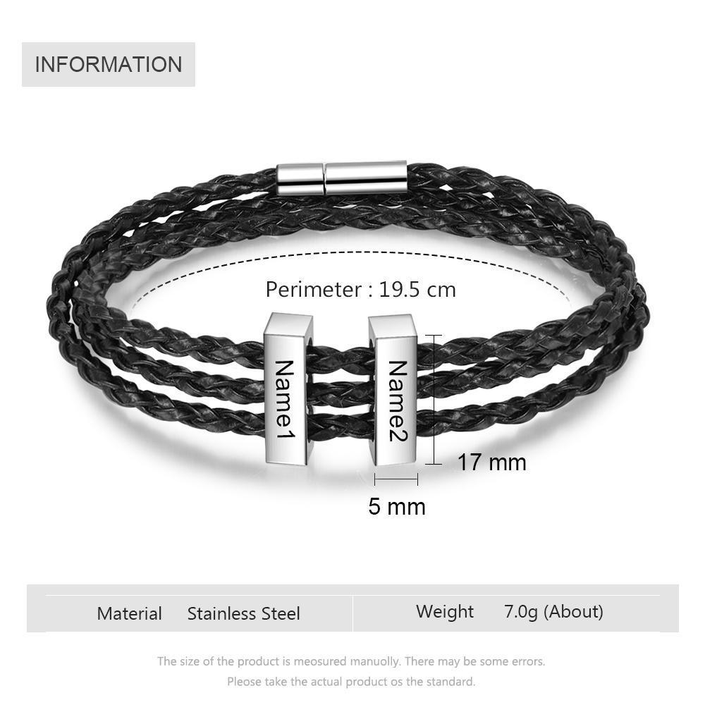 Men Leather Bracelet with Vertical Bar Three Layers Bracelet