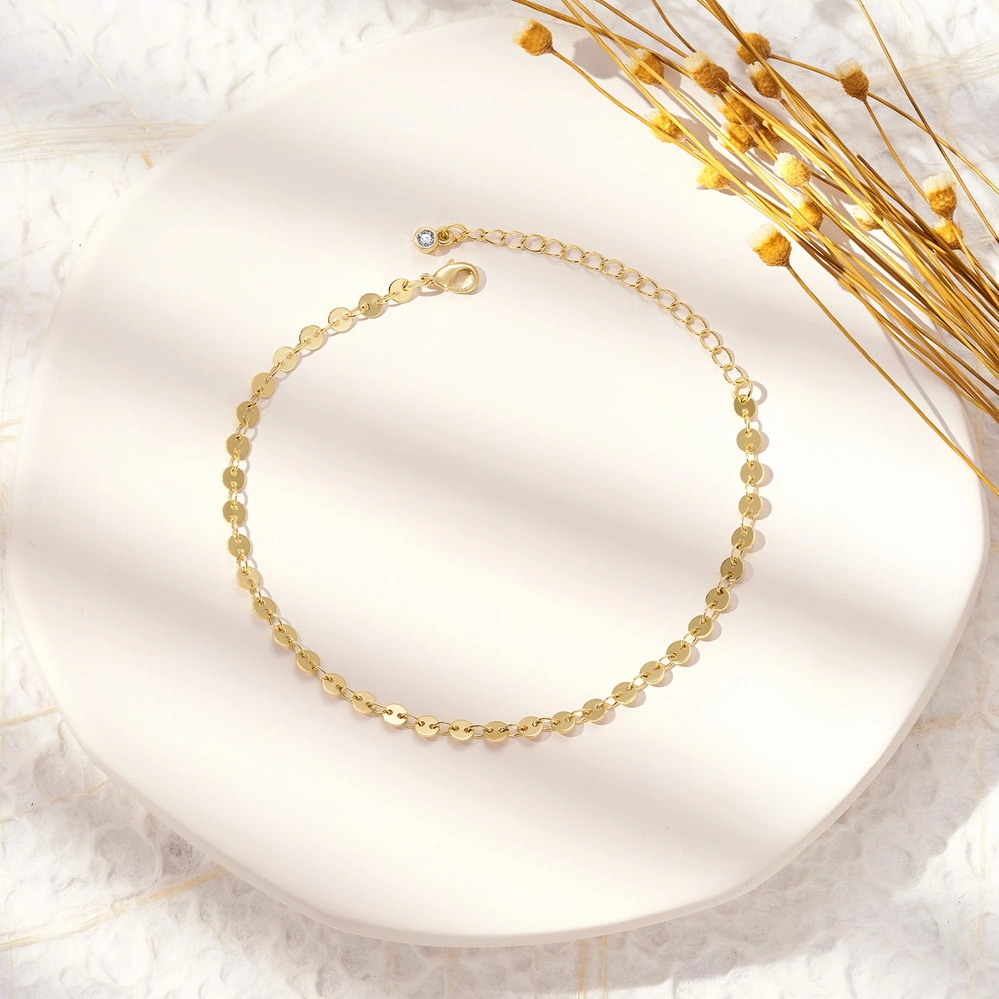 Dainty 14k Gold PlatedSequin Anklet