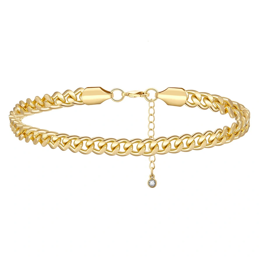 14K Gold Cuban Link Anklet Bracelet 