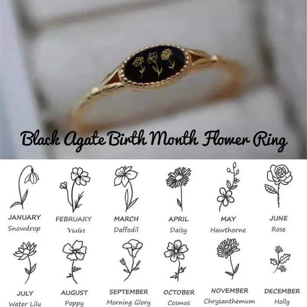 Engraved Birth Flower Ring