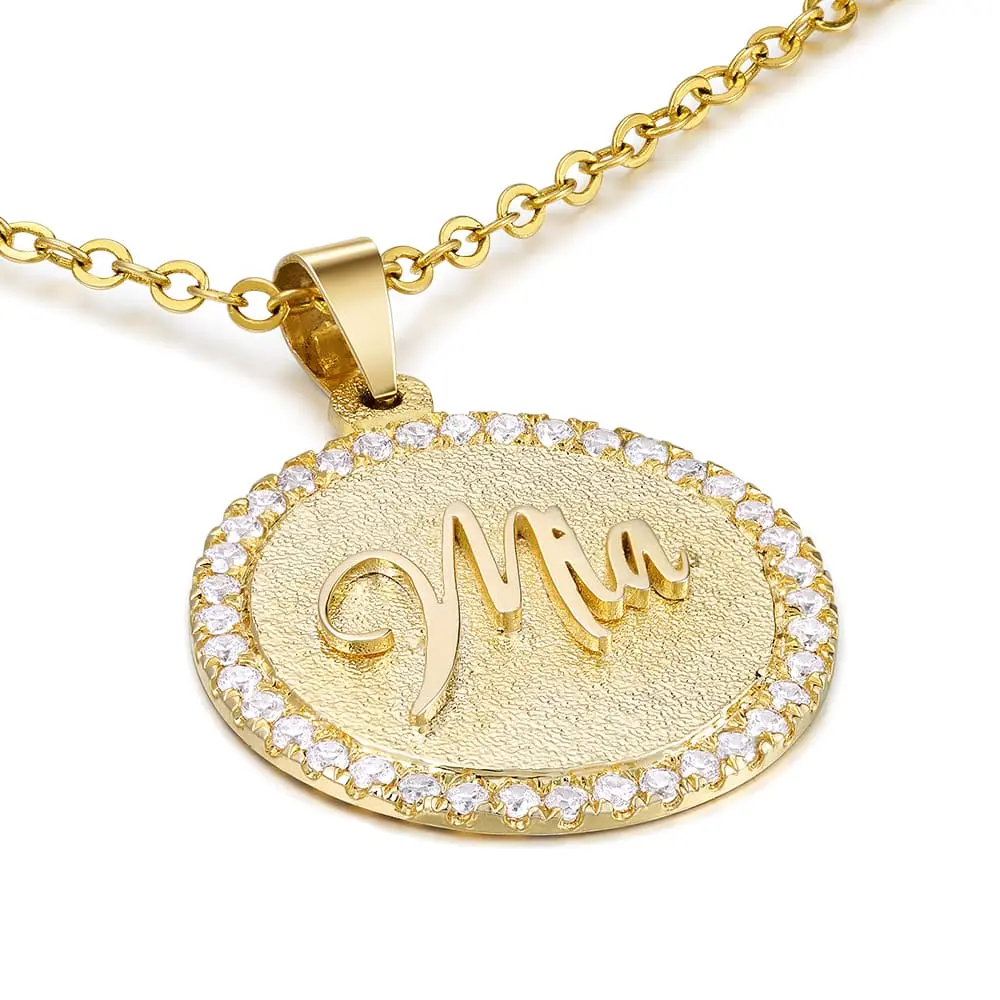 Gold Plated Circle Engrave Name Necklace
