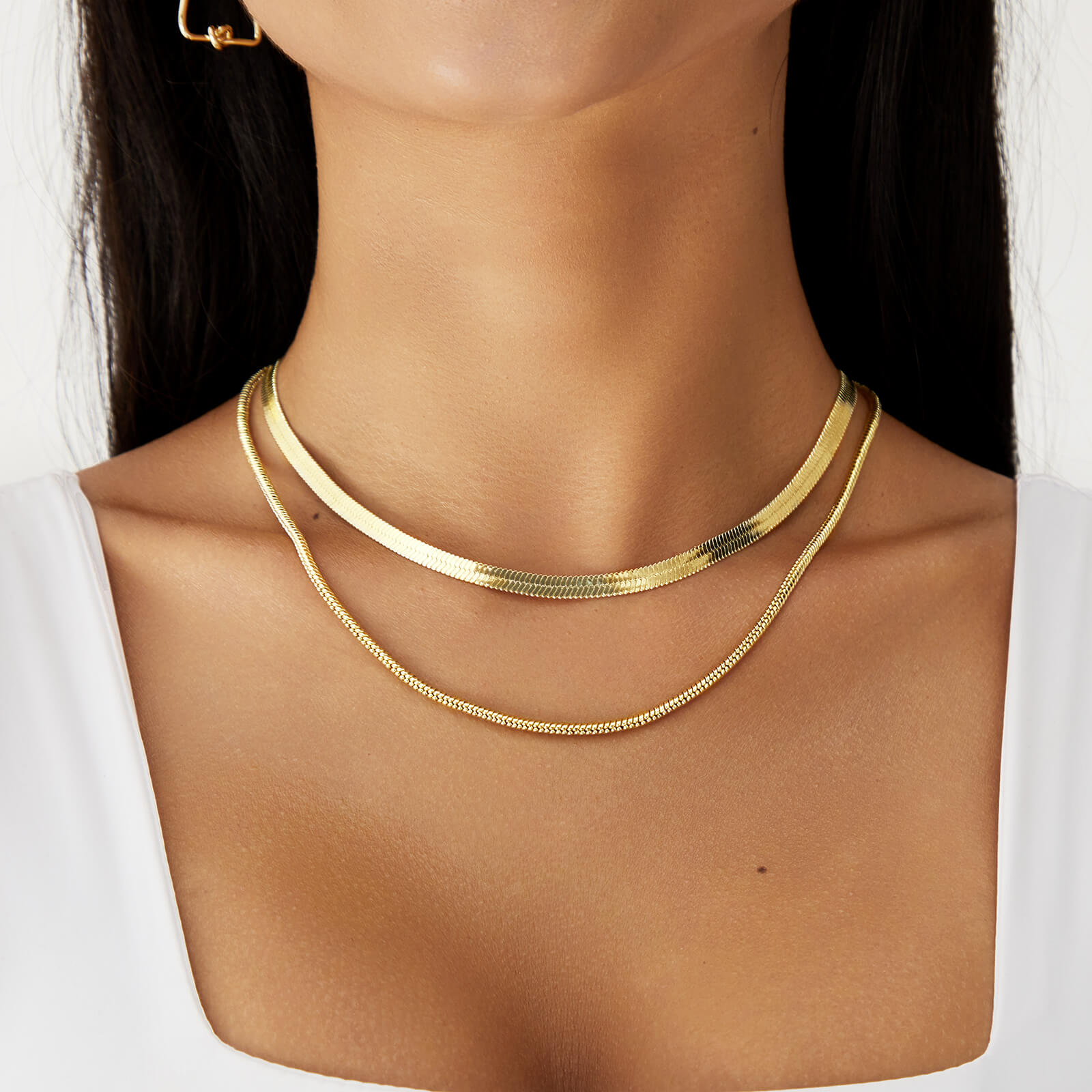 5mm 14K Gold Plated Herringbone Snake Necklace 