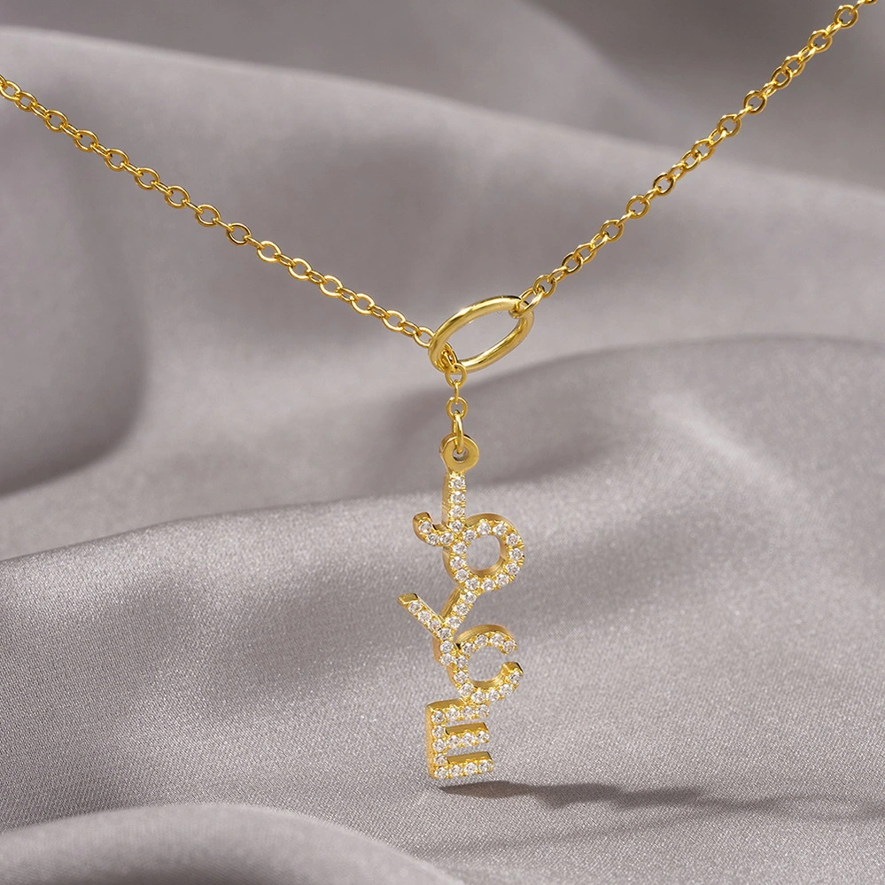 Joyce Name Necklace Vertical Custom Name Necklace in Gold Plating