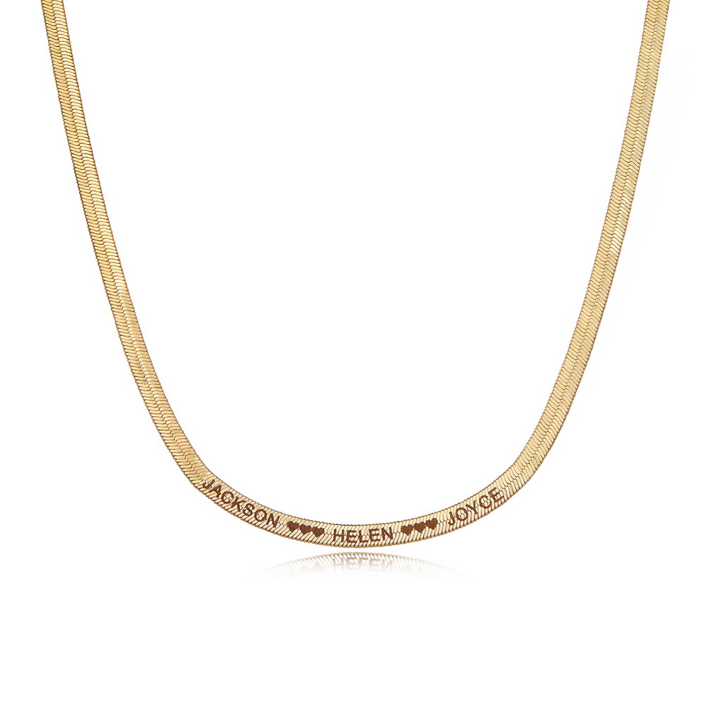 14K Gold Snake Chain with Engraved Name and Heart