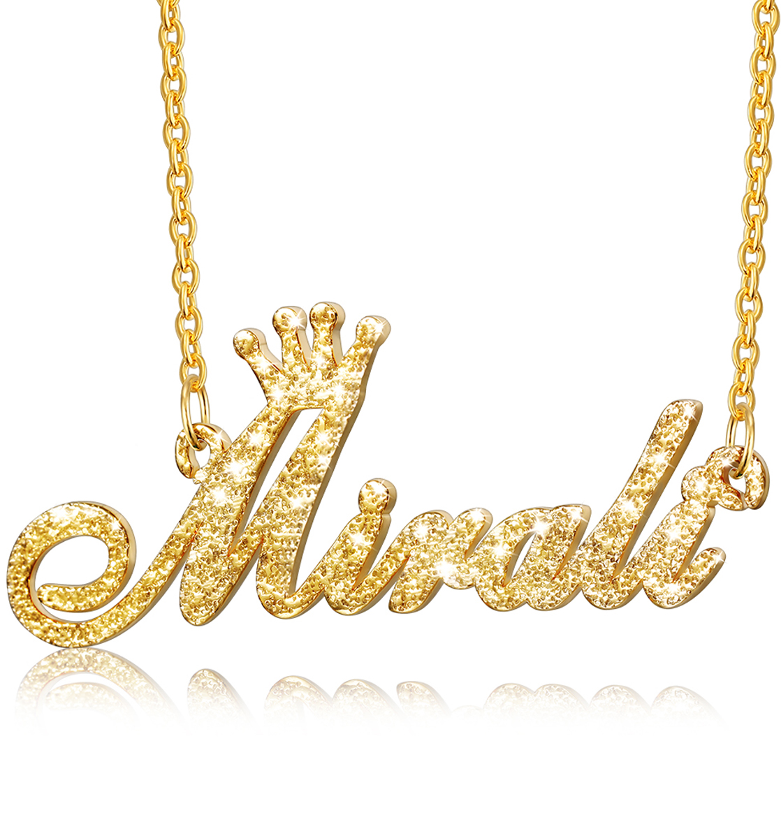 Gold Name Necklace Personalized With Crown