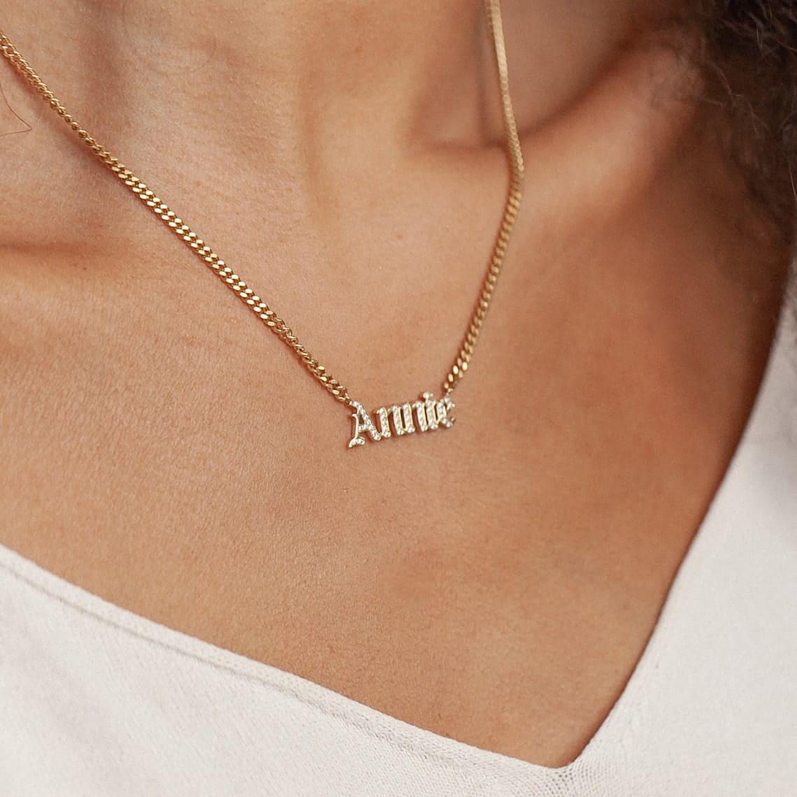 Curb Chain Gothic Name Necklace 