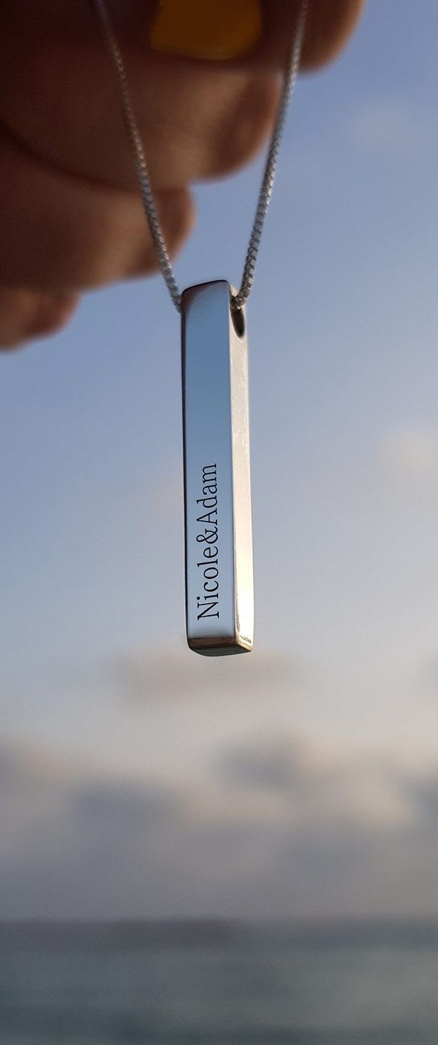 Engraved 4 Sides Names Vertiacal Bar Necklace