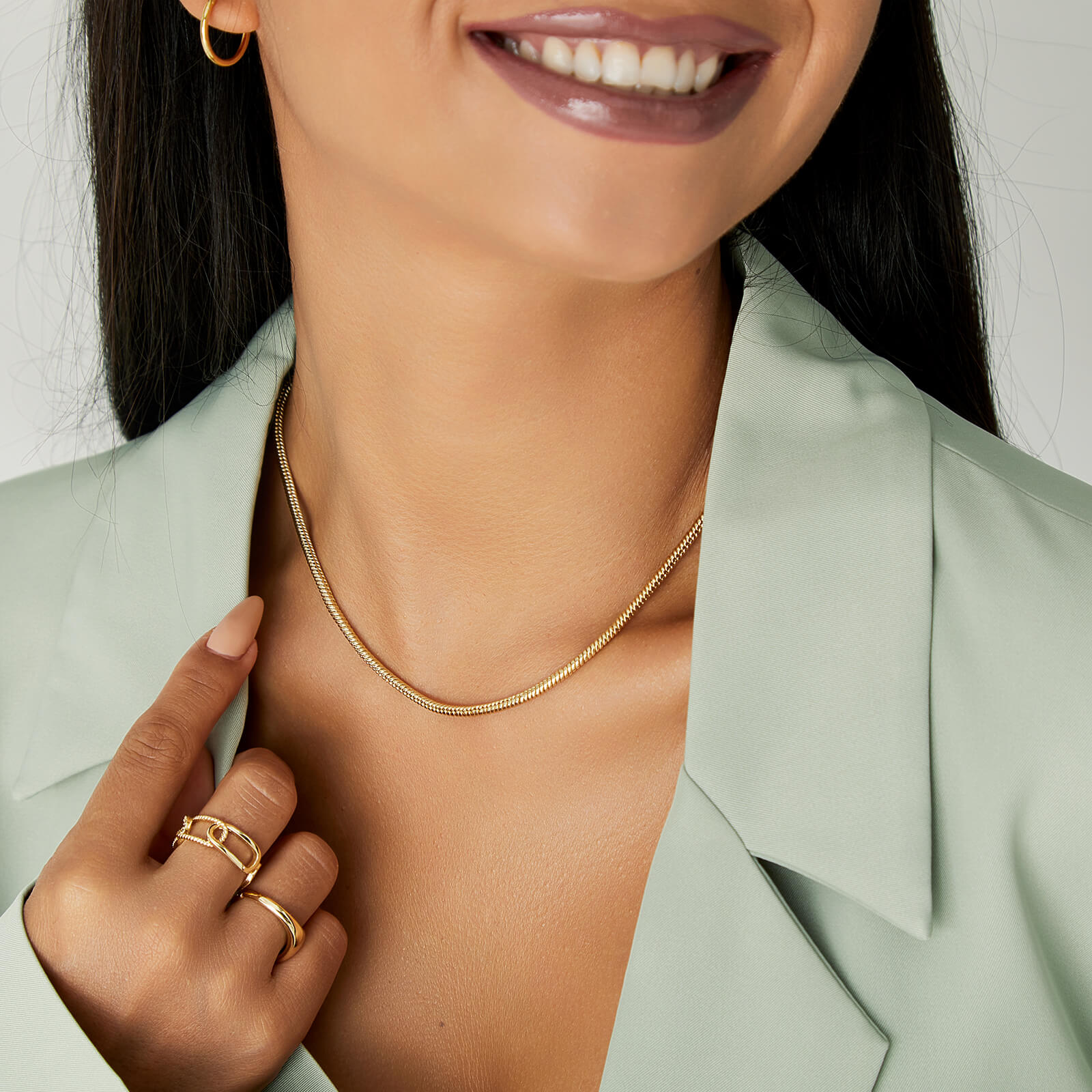 14K Gold Plated Round Snake Chain Necklace