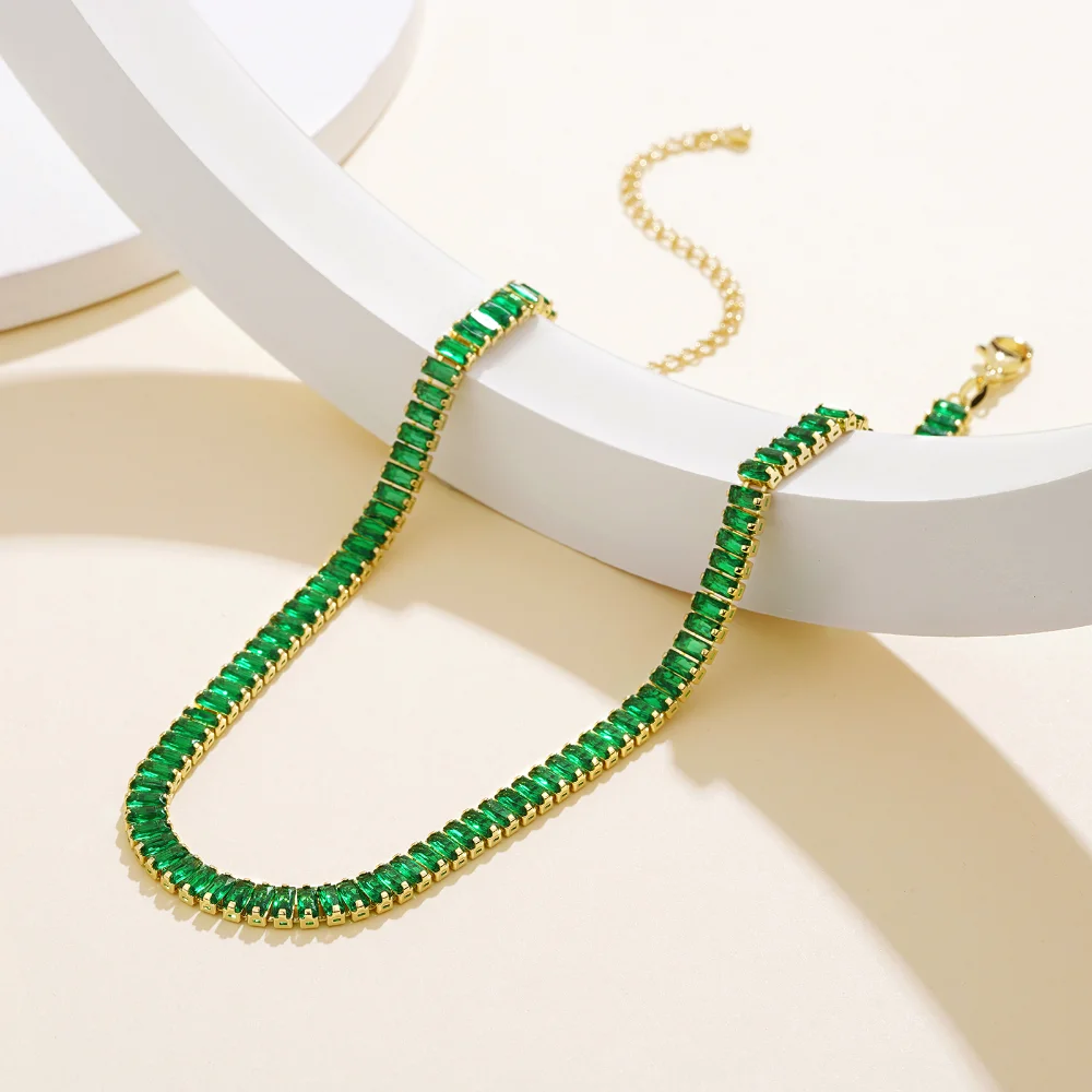 Green Baguette Tennis Necklace