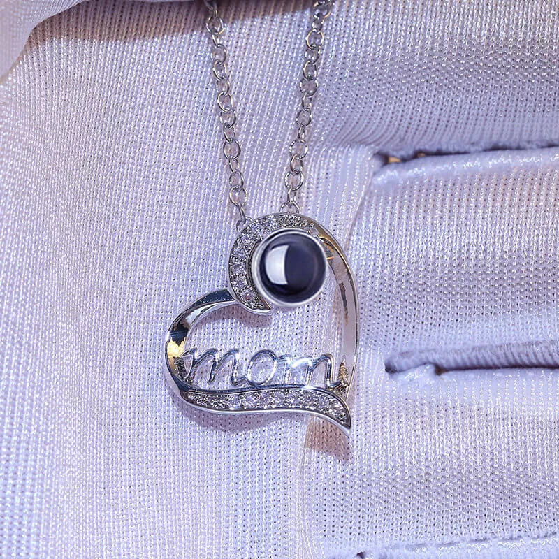 Personalized Mom Heart Photo Projection Necklace