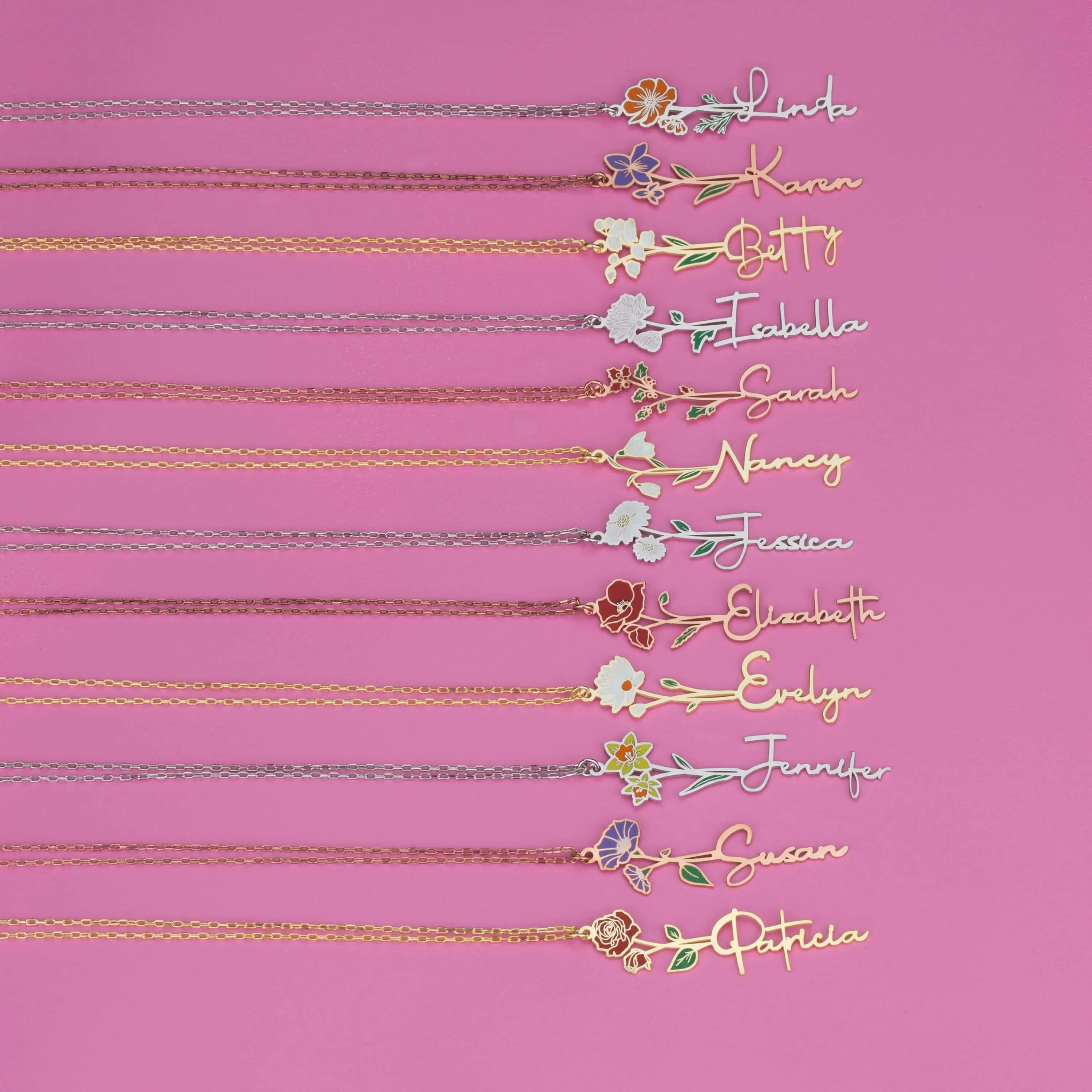 Custom Name Necklace with Birth Flower