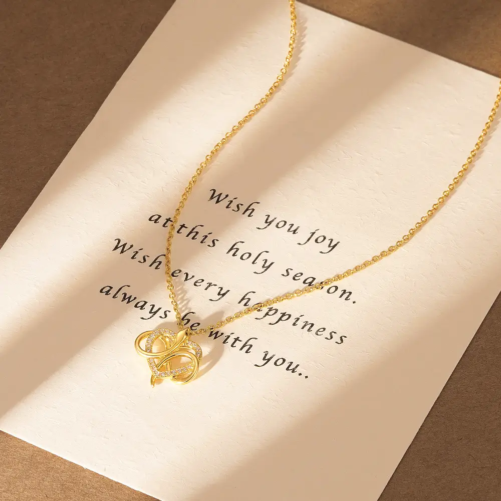 Gold Snake Necklace With Heart